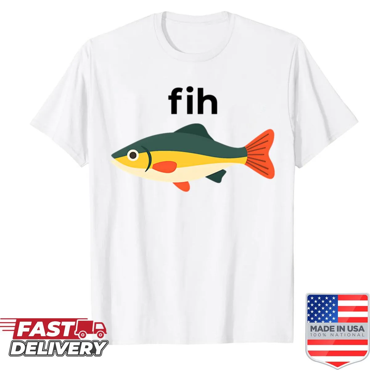 Funny fish-themed shirt with the misspelled word Fih