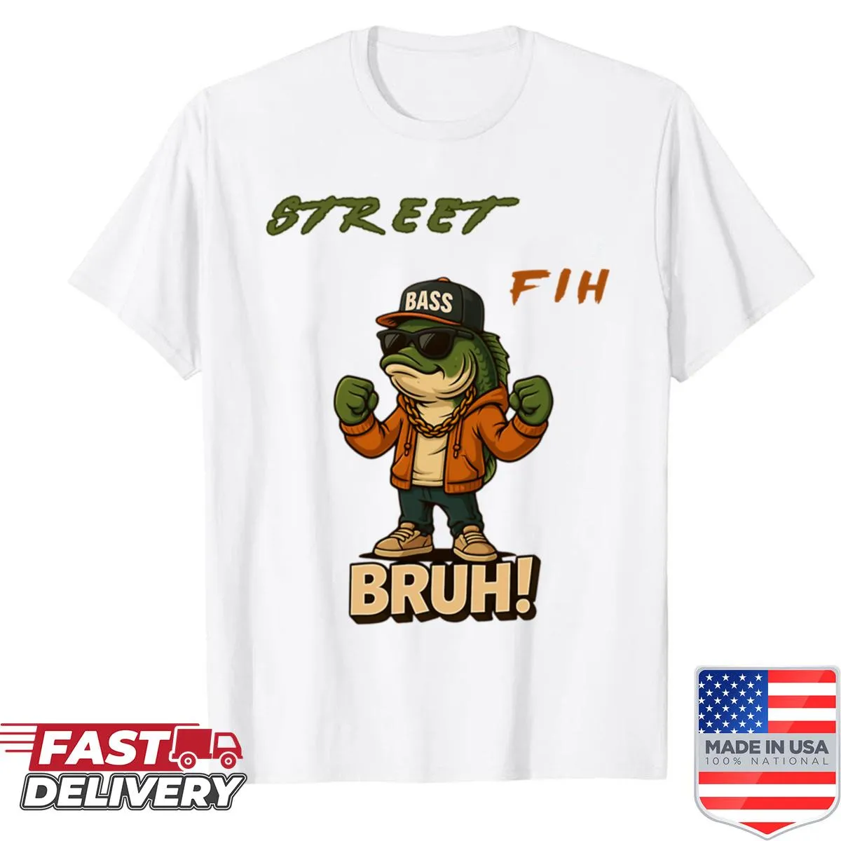 Funny streetwear cartoon fish design shirt