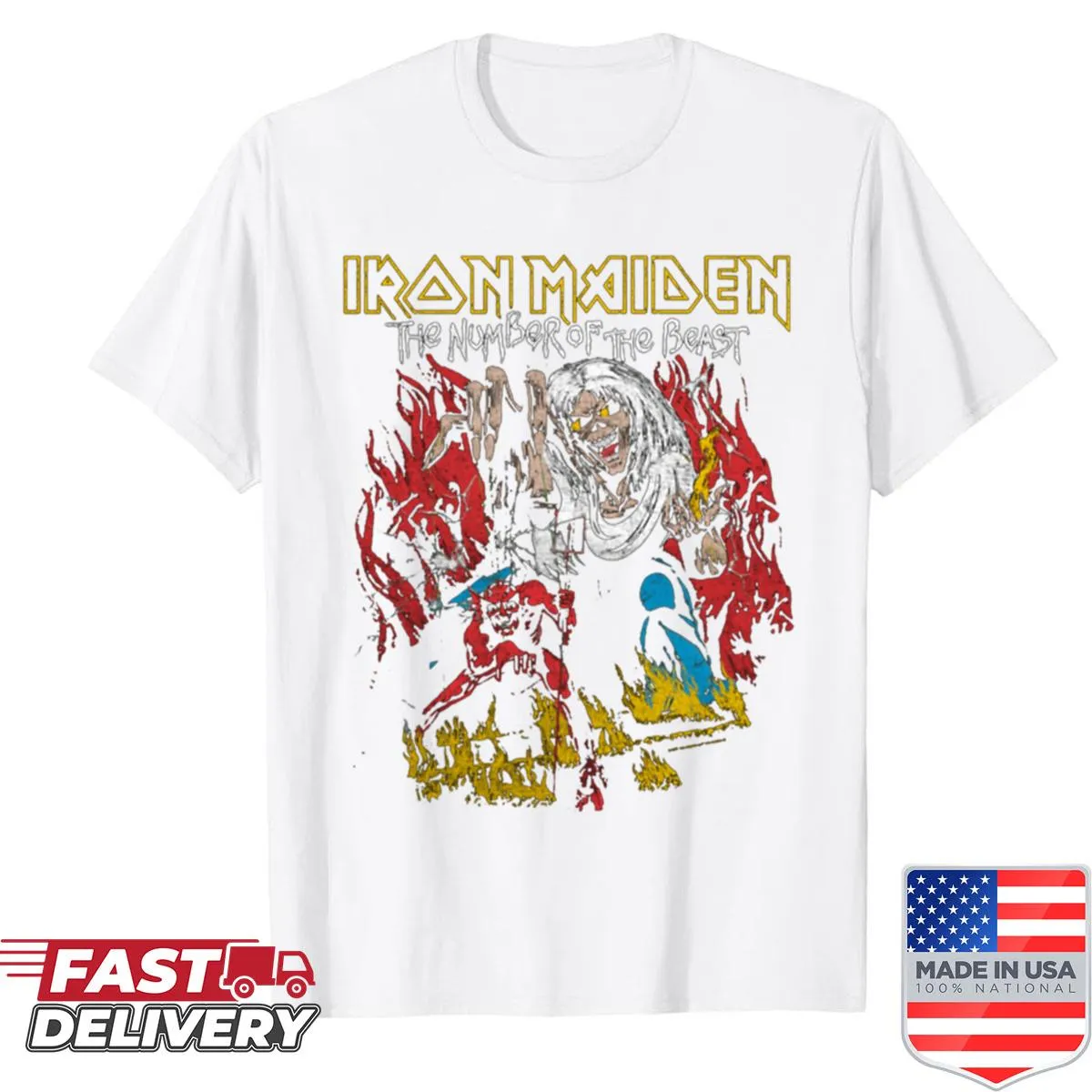 Edgy Fire Devil and Skeleton graphic on an oversized shirt