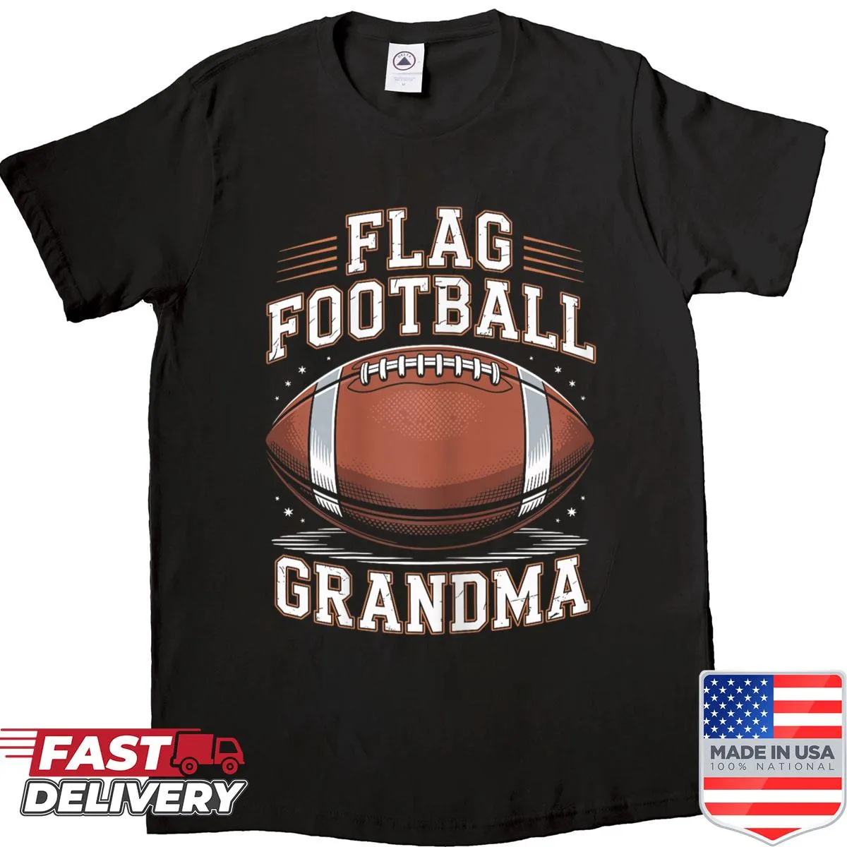 Typographic shirt celebrating grandmothers who love flag football