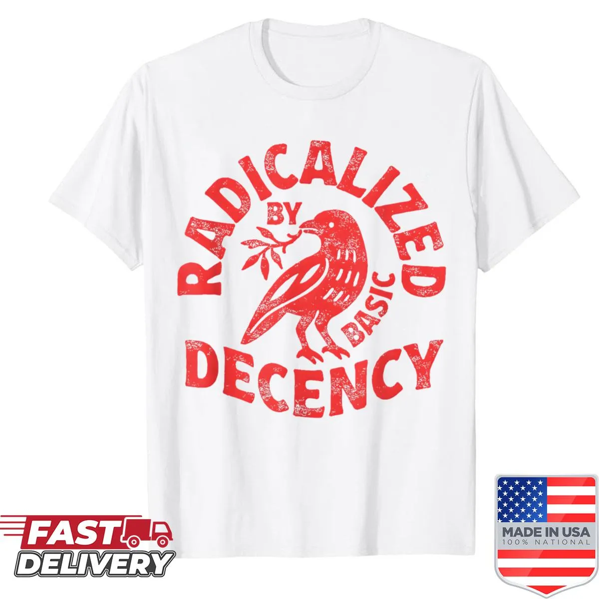 Floral-accented typography promoting social justice on a t-shirt