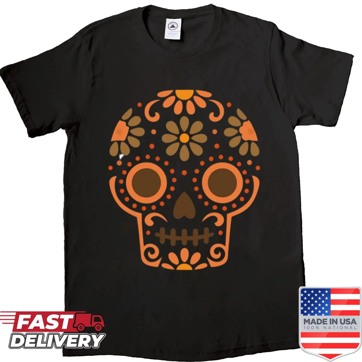Oversized shirt featuring a floral Mexican skull design