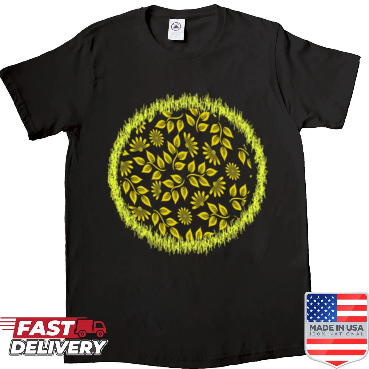 Illustrated flowering plants design on an oversized shirt