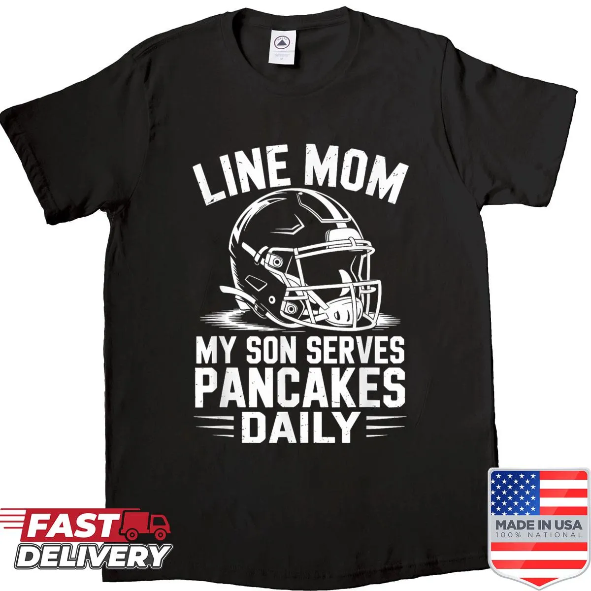 Funny t-shirt for football moms about serving pancakes daily