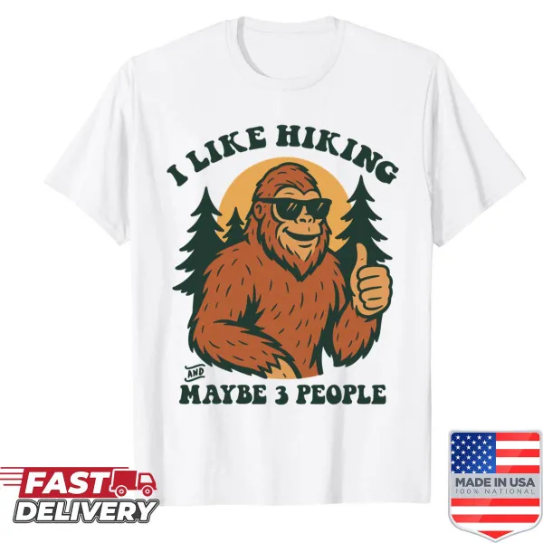 Humorous Sasquatch illustration for hiking enthusiasts.