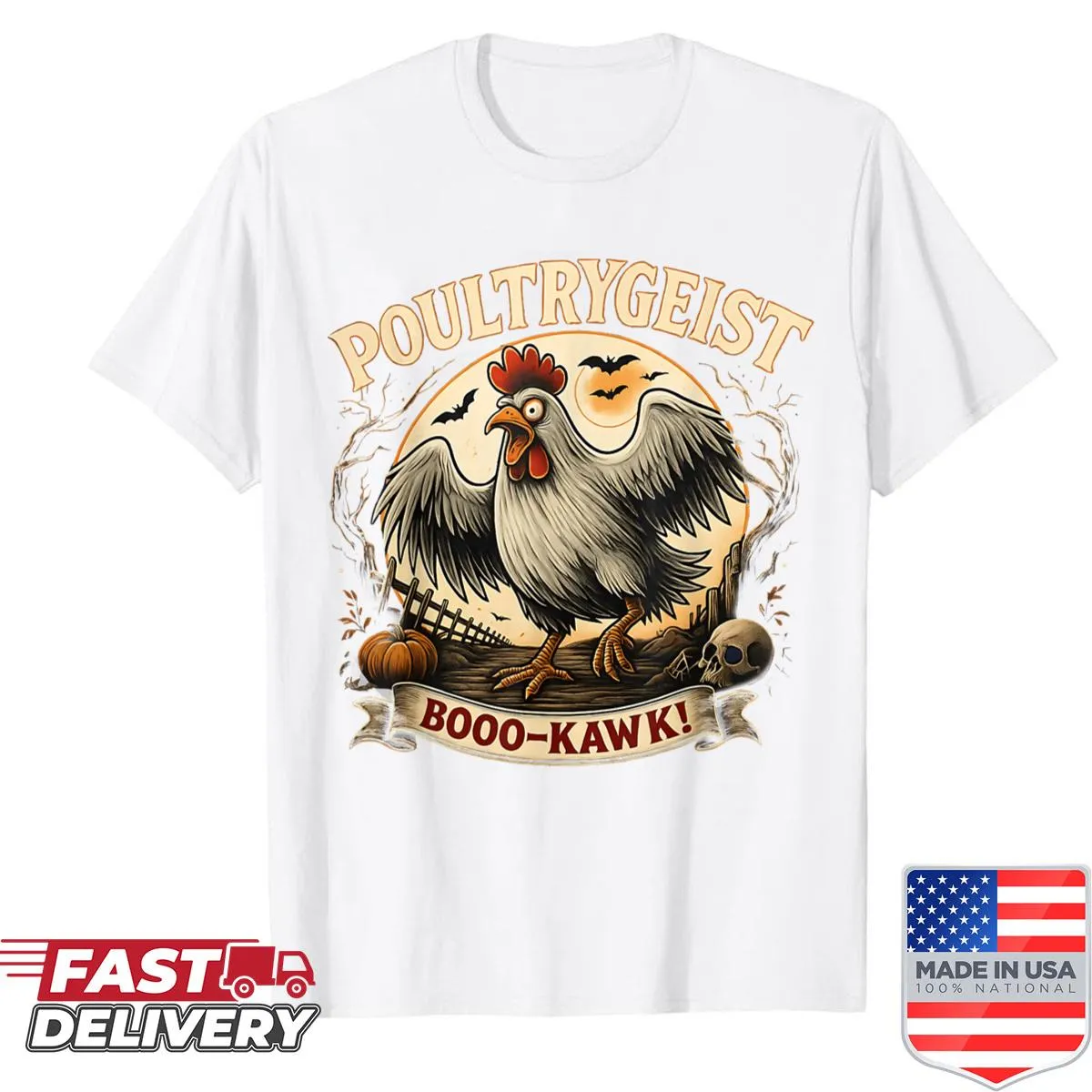 Funny Halloween shirt with chicken and ghost design