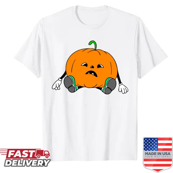 Oversized shirt featuring cute pumpkin clipart for Halloween fun.