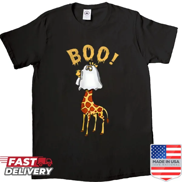 Funny Halloween shirt featuring a giraffe in costume