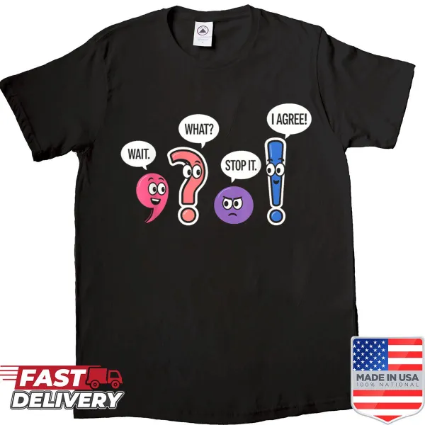 Funny grammar teacher humor shirt with playful text