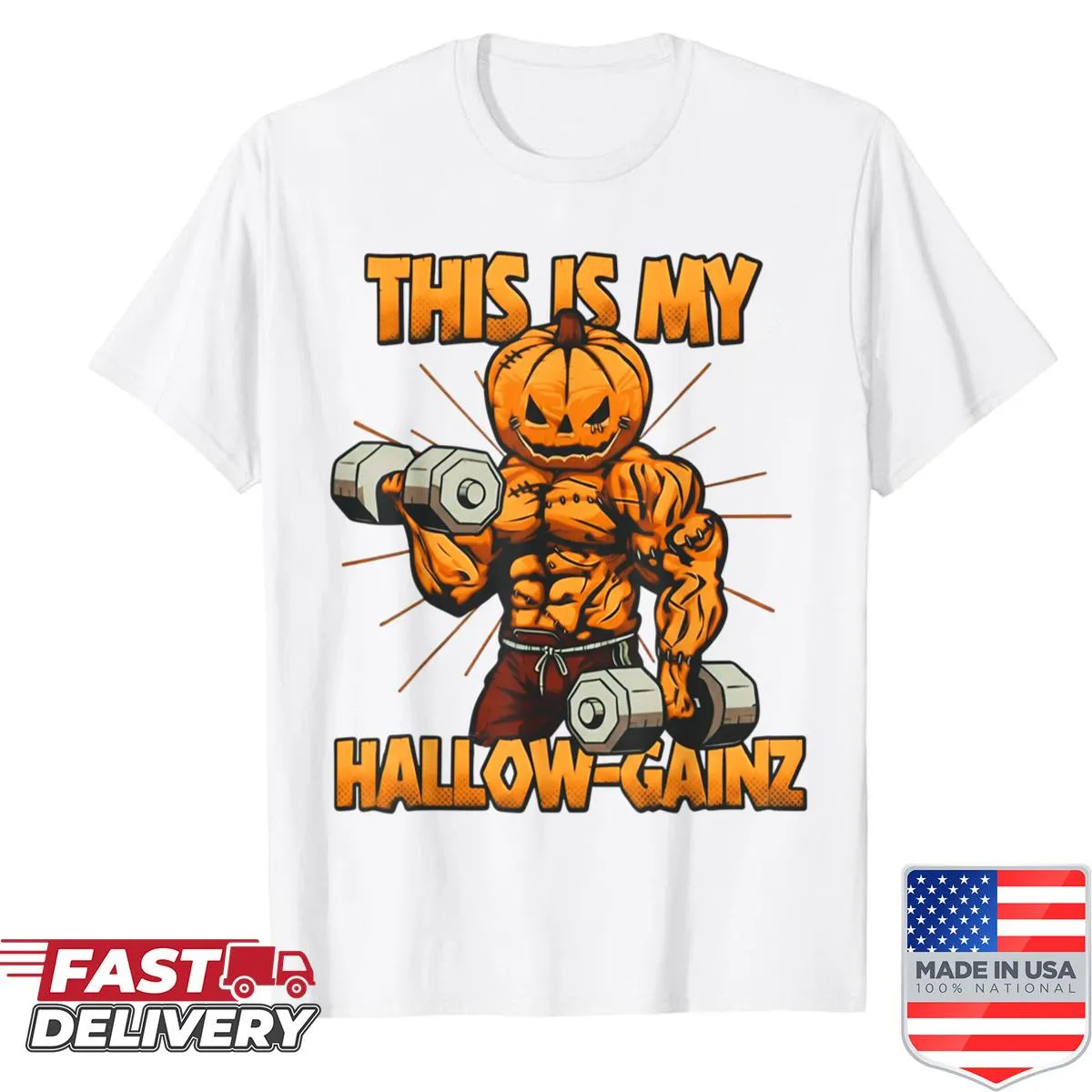 Pumpkin-themed gym shirt with Halloween lifting pun design.