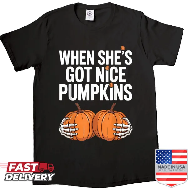 Halloween t-shirt featuring skeleton hands holding pumpkins