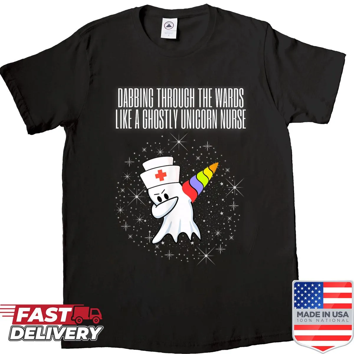Cartoon nurse ghost unicorn dabbing tee