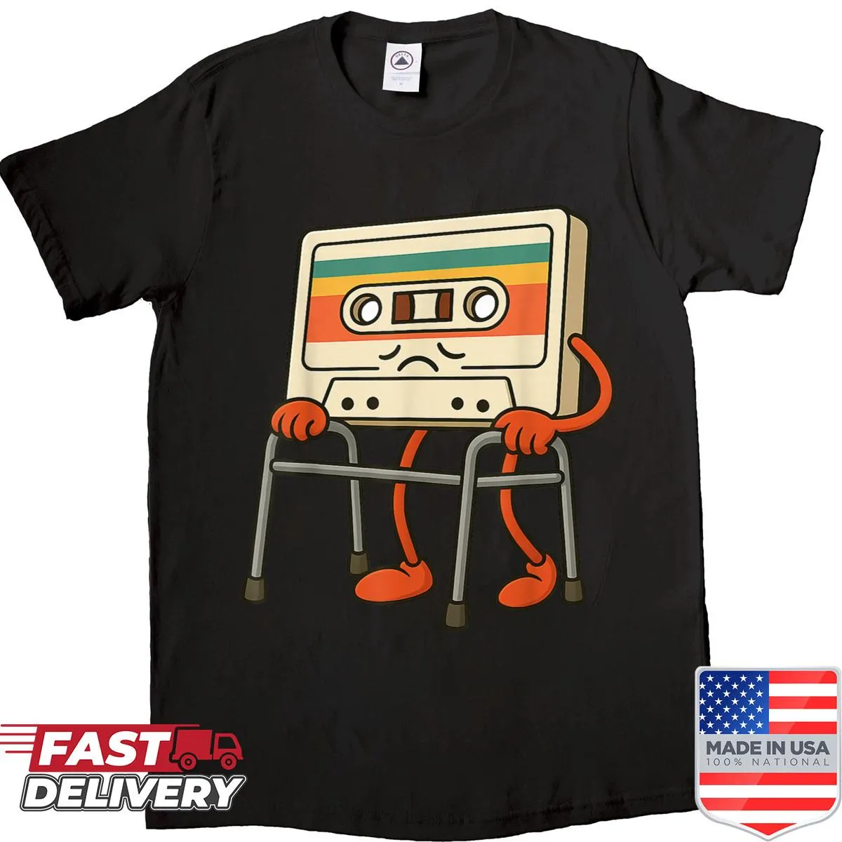 Retro cassette tape shirt celebrating 80s and 90s music culture