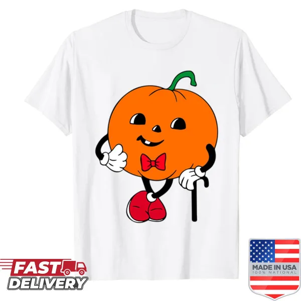 Funny pumpkin graphic with cane on a Halloween t-shirt
