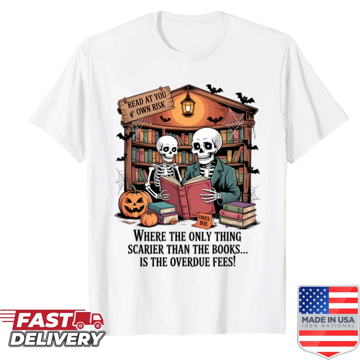 Humorous skeleton design on oversized Halloween shirt