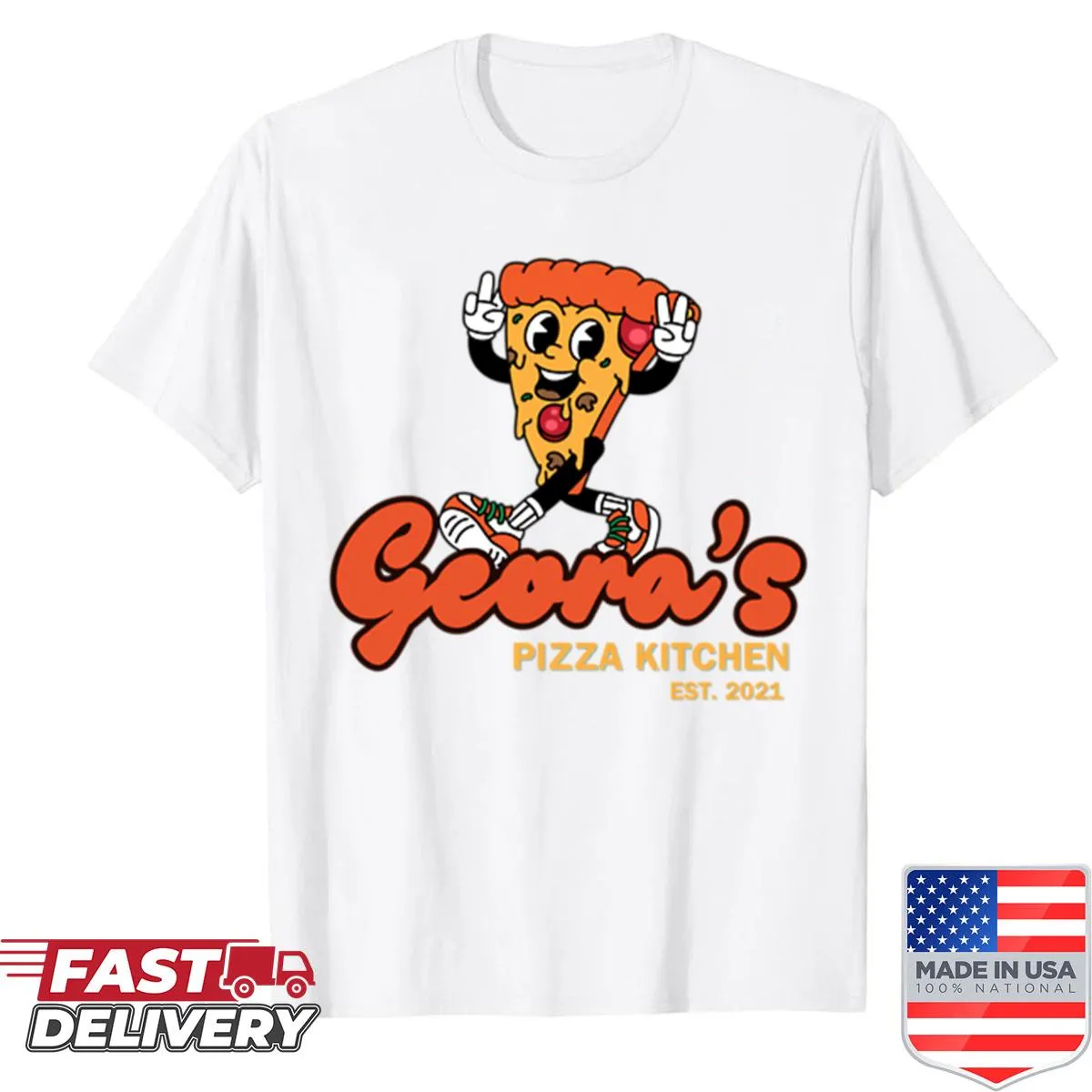 Oversized shirt featuring a pizza kitchen graphic