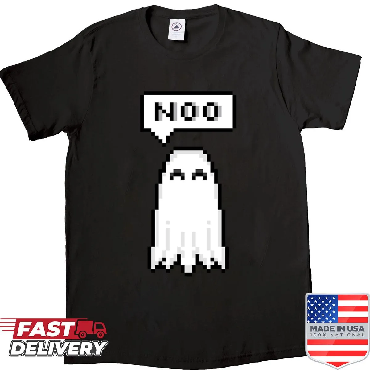 Oversized shirt with pixel art of a disapproving ghost