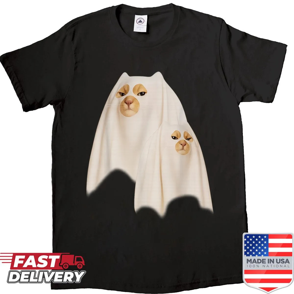 Ghost kitten and wizard cat illustration Halloween shirt