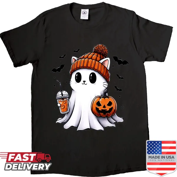 Adorable ghost kitty for Halloween on a t-shirt