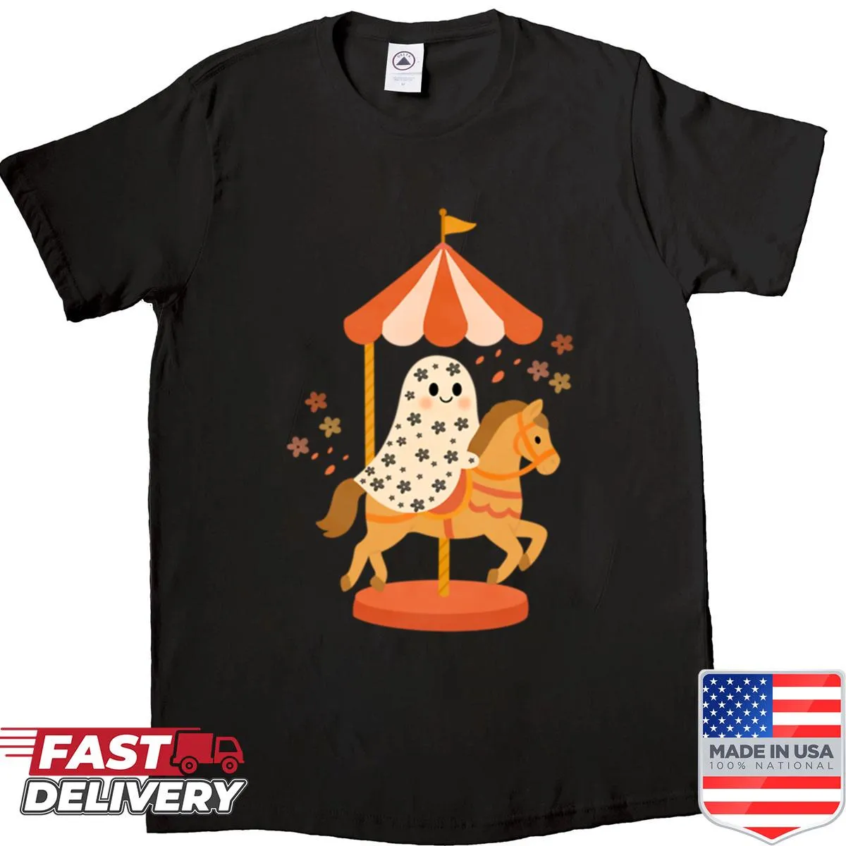 Cute Halloween shirt featuring a carousel with ghosts