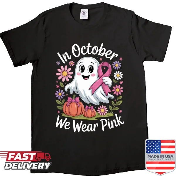 Ghost design with a pink ribbon for Halloween awareness