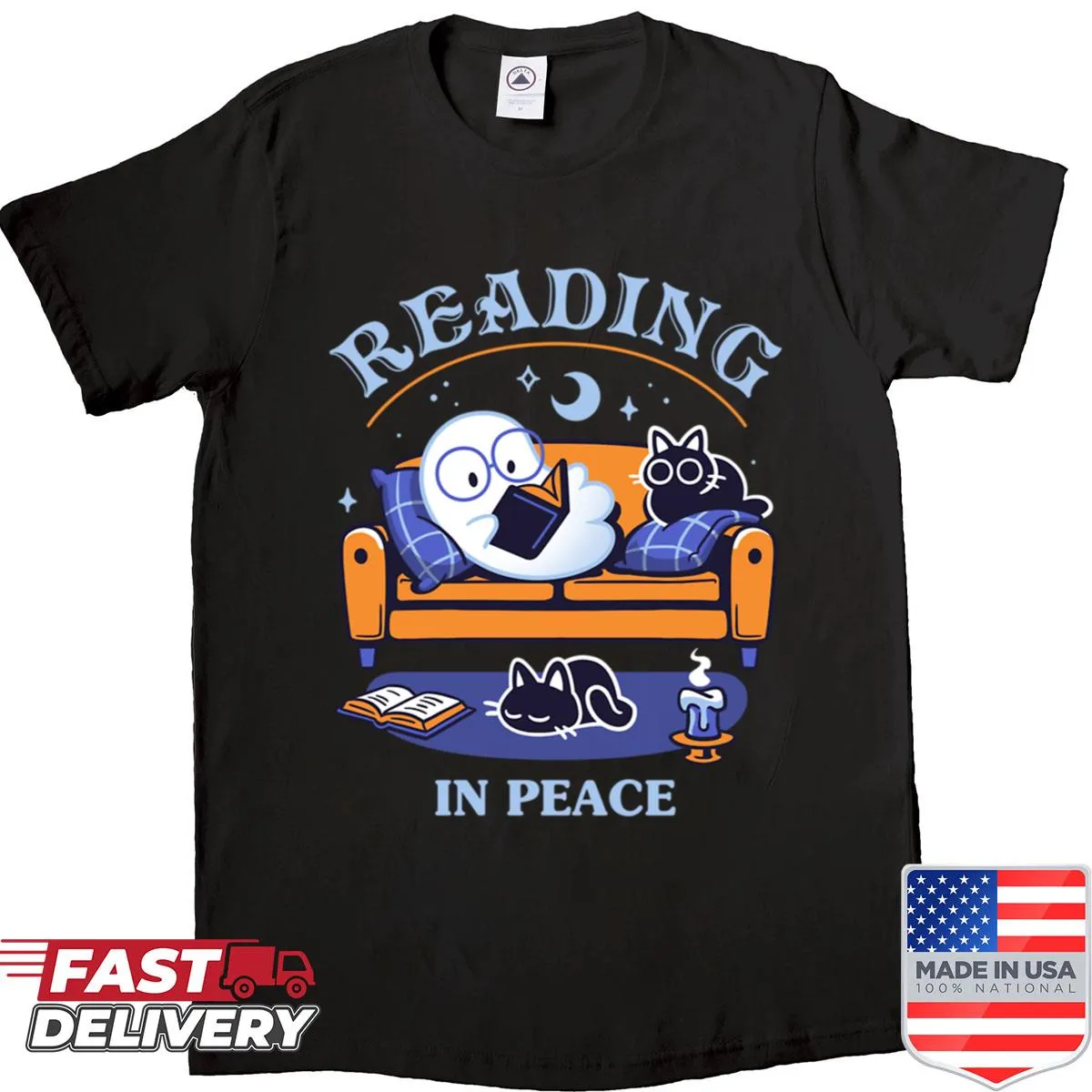 Charming ghost design reading a book for bookworms