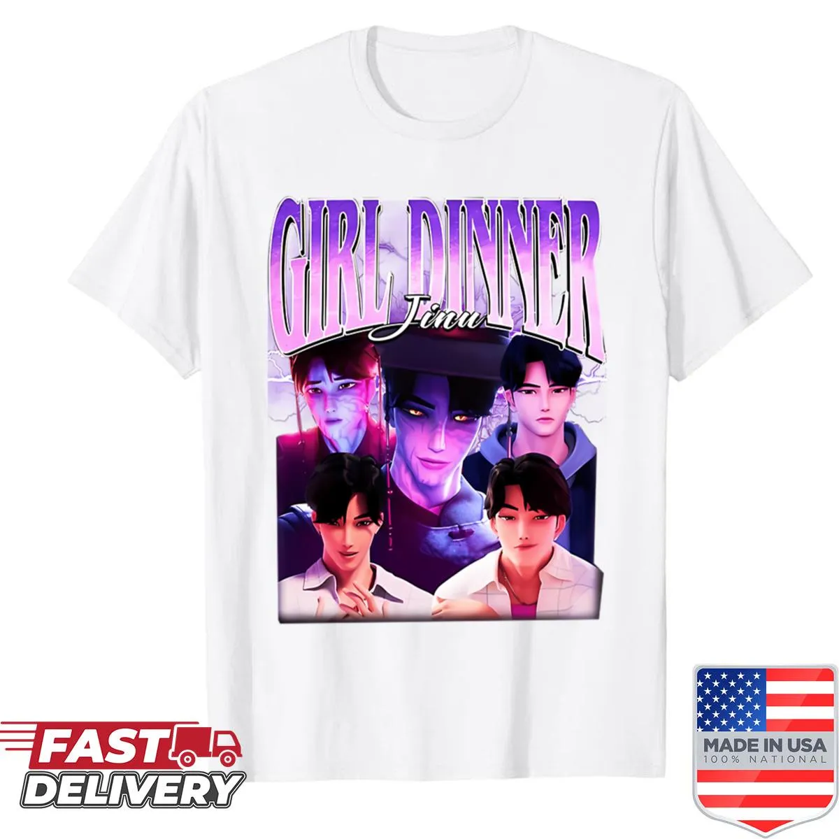 Playful K-pop inspired illustration on oversized shirt
