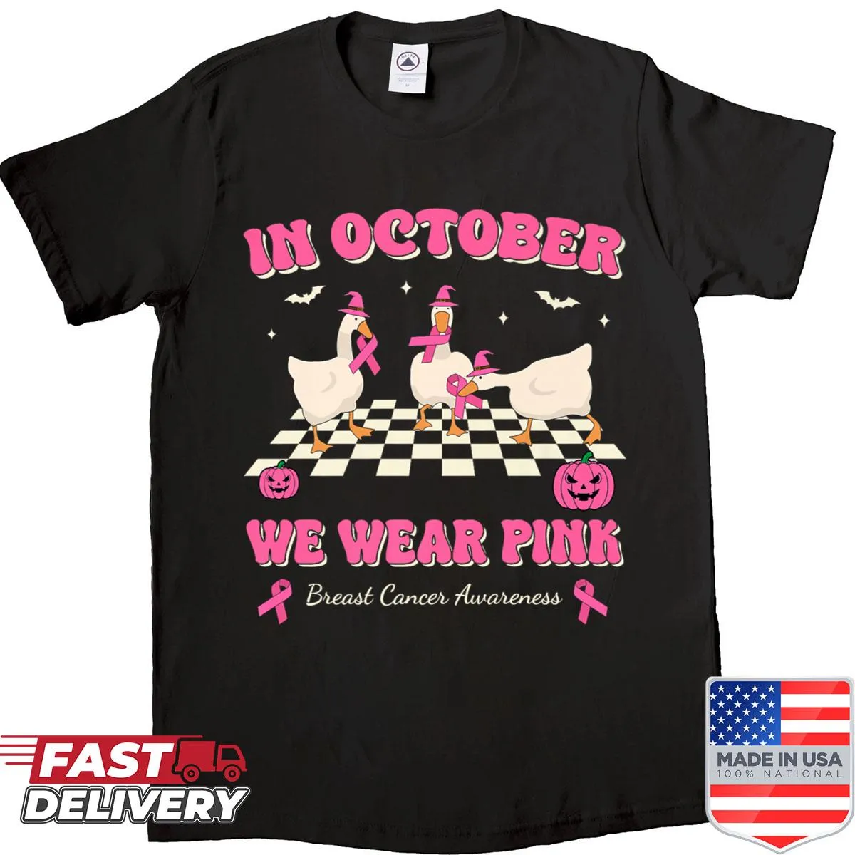 Cute ghost graphic on a shirt promoting breast cancer awareness