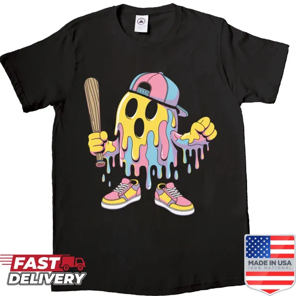 Funny Boo ghost holding a baseball bat with Halloween theme