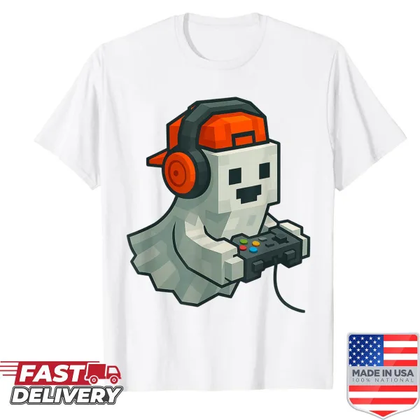 Funny Halloween shirt featuring a gaming ghost design.