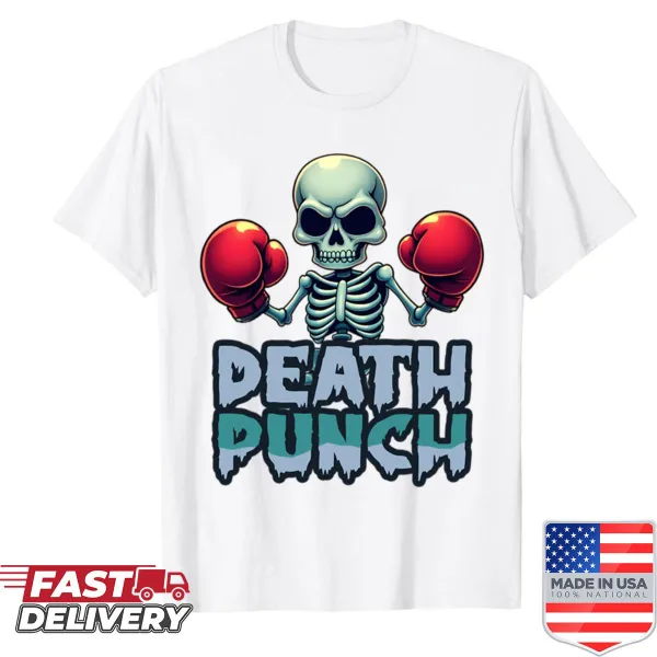 Funny Halloween T-shirt featuring a boxing skeleton graphic