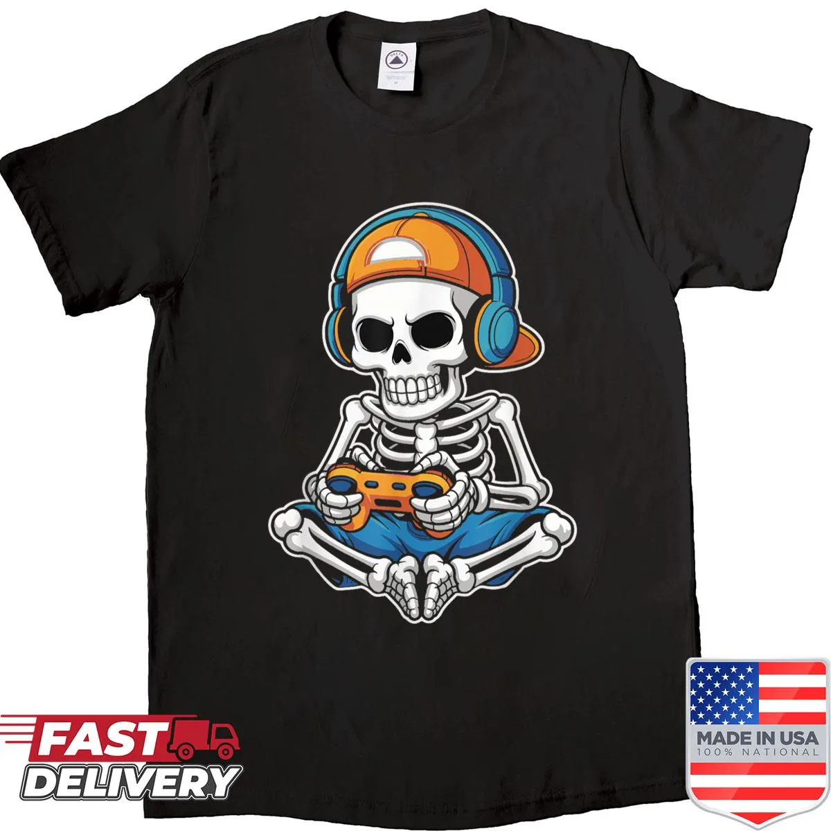 Funny Halloween shirt with a skeleton gamer design