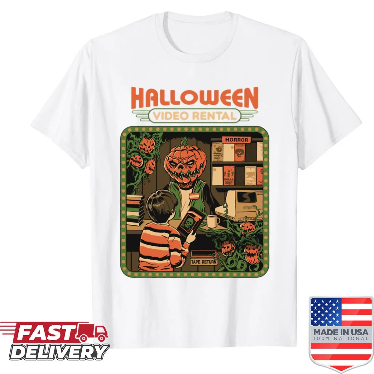 Nostalgic t-shirt with retro video rental theme for Halloween