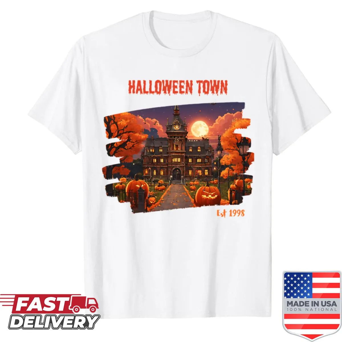 Oversized shirt featuring Halloweentown established 1998 logo