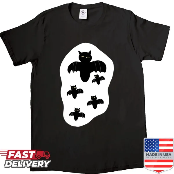 Cartoon design of playful bats on a t-shirt