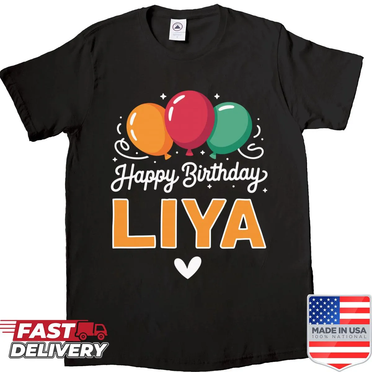Birthday shirt with the text 'Happy Birthday Liya'