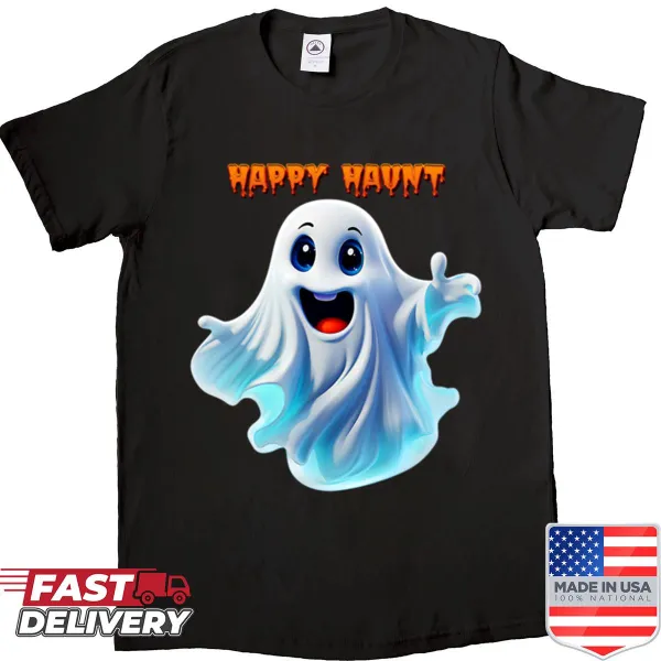 Cute cartoon ghost graphic for Halloween celebrations.