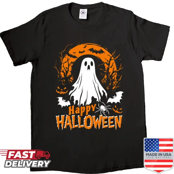 Cute ghost costume graphic on a Halloween shirt