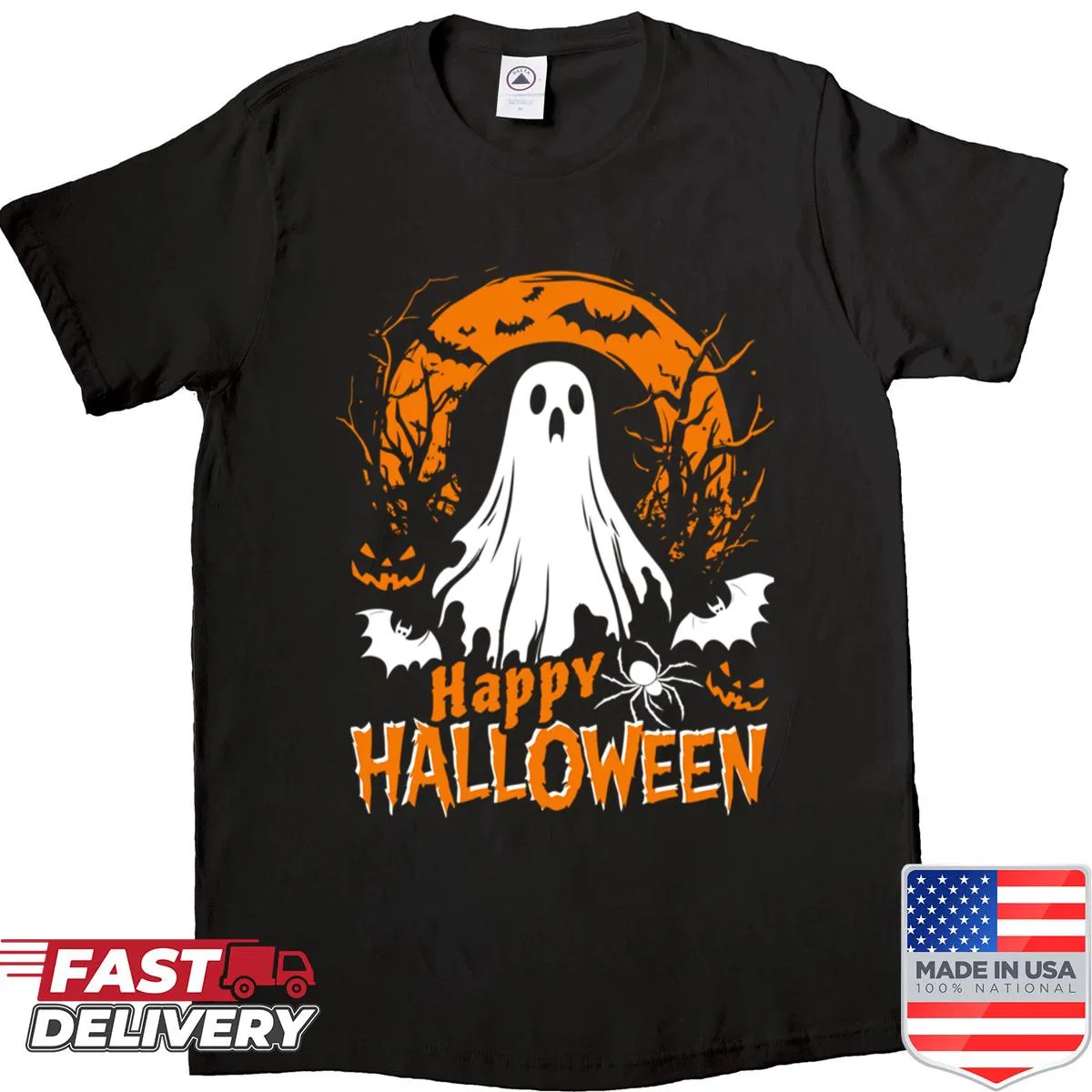 Cute ghost costume graphic on a Halloween shirt