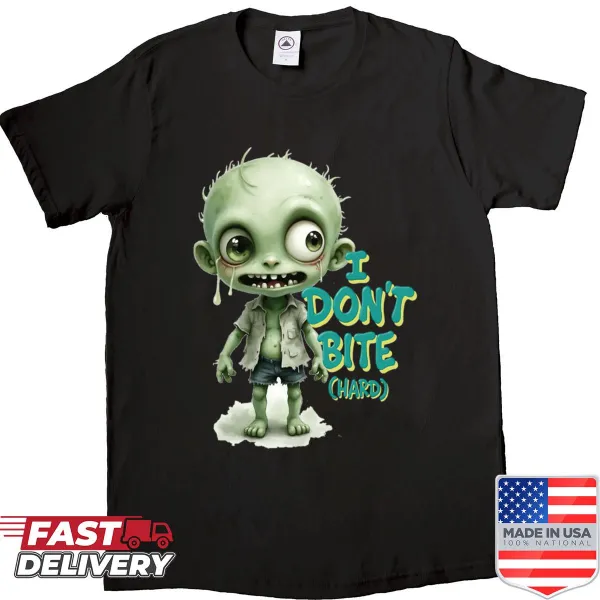 Cute Halloween shirt with a friendly zombie and pumpkin