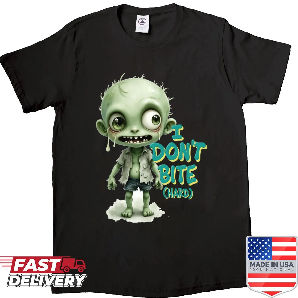 Cute Halloween shirt with a friendly zombie and pumpkin