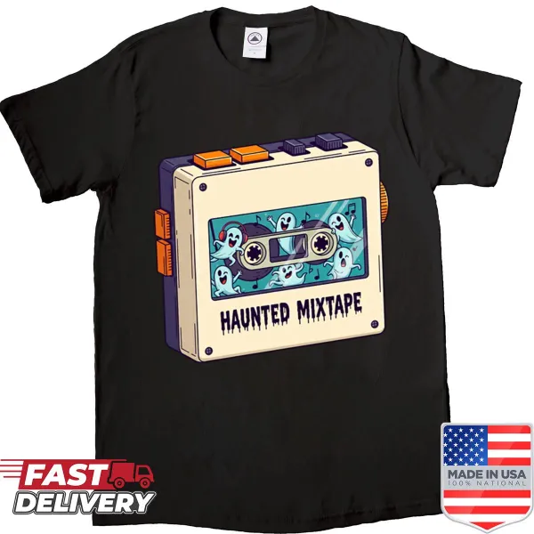 Retro Halloween shirt with ghosts and mixtape design