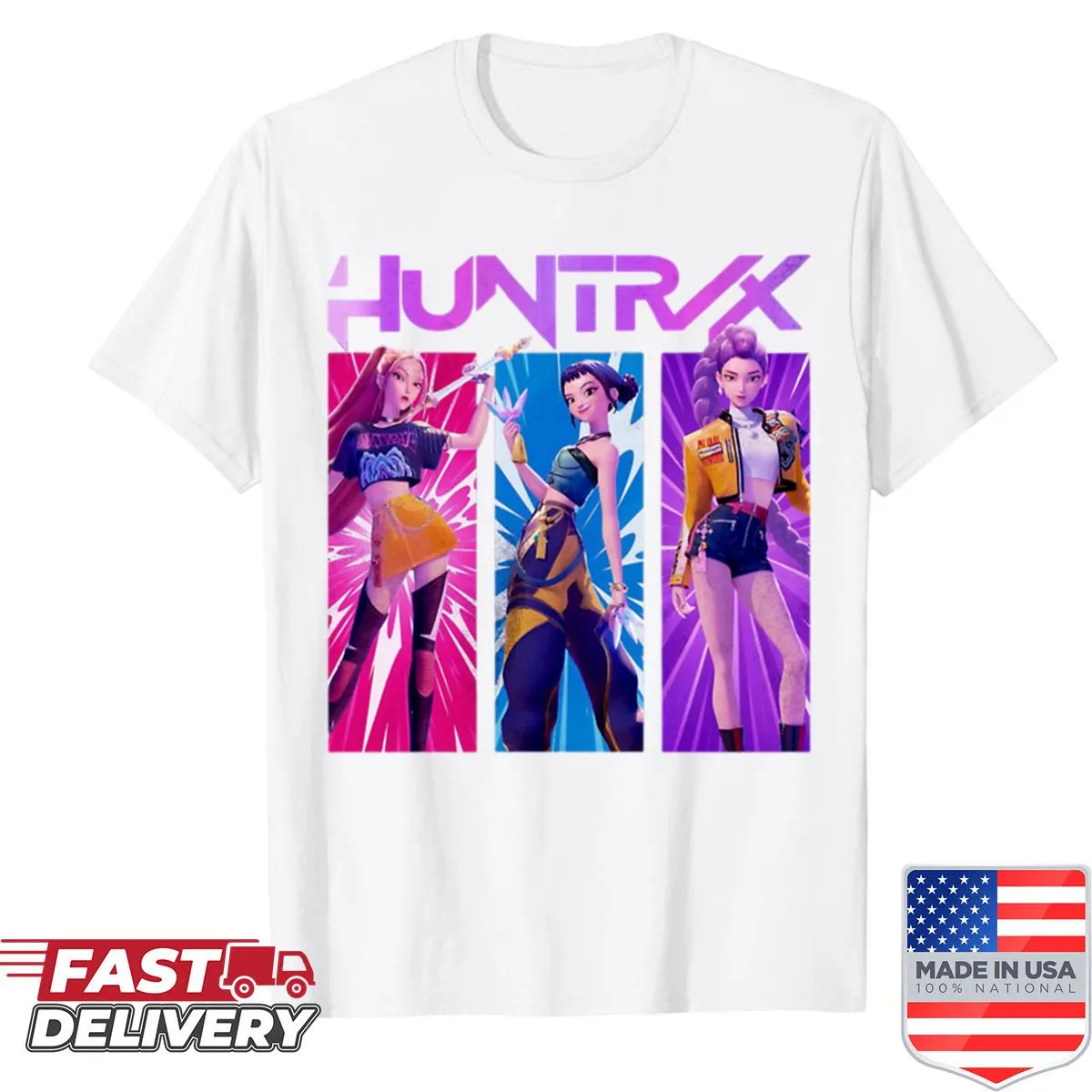 K-Pop themed shirt featuring a group of demon hunters