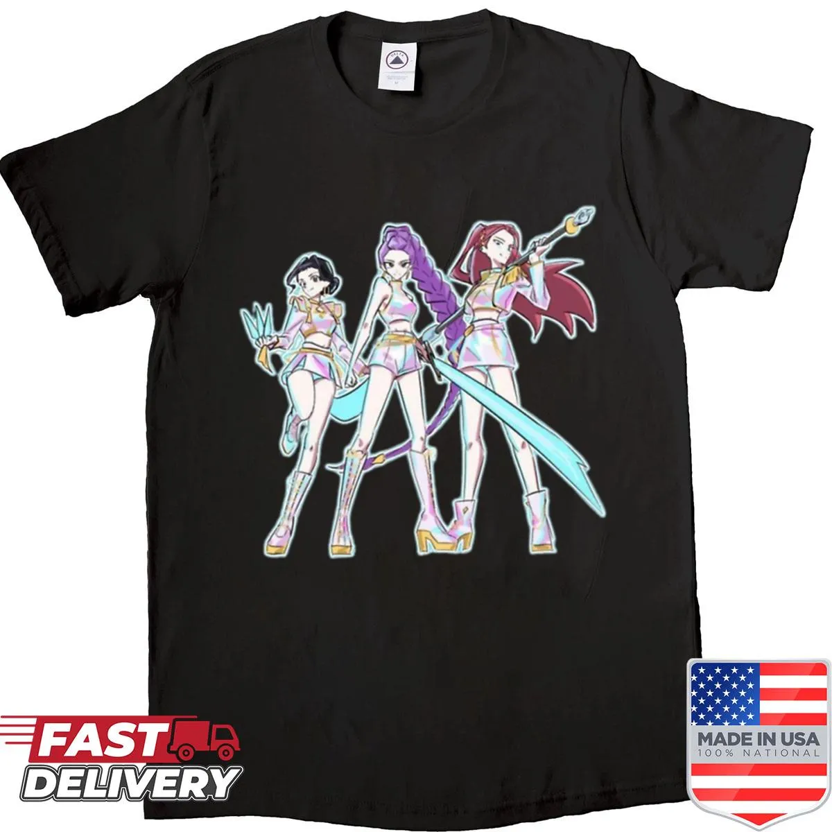 Oversized Kpop Demon Hunter shirt with playful graphics.