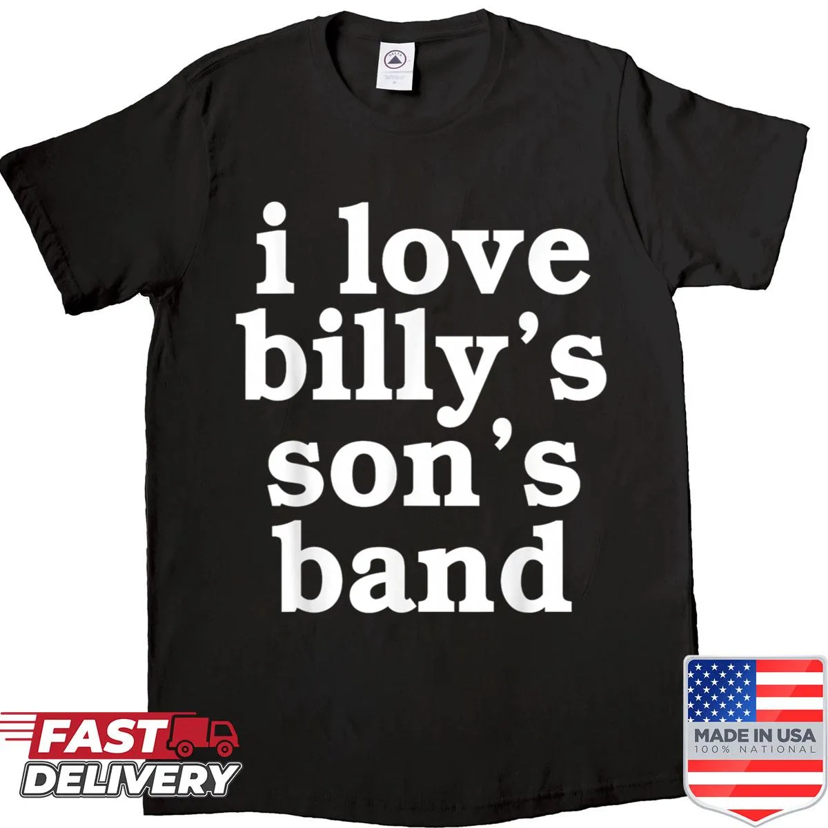 I Love Billy's Sons band shirt with typographic design