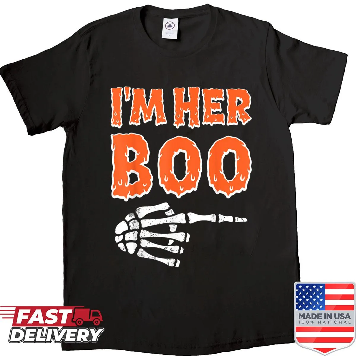 Matching Halloween couple shirt with the phrases I'm Her Boo and I'm His Ghoul