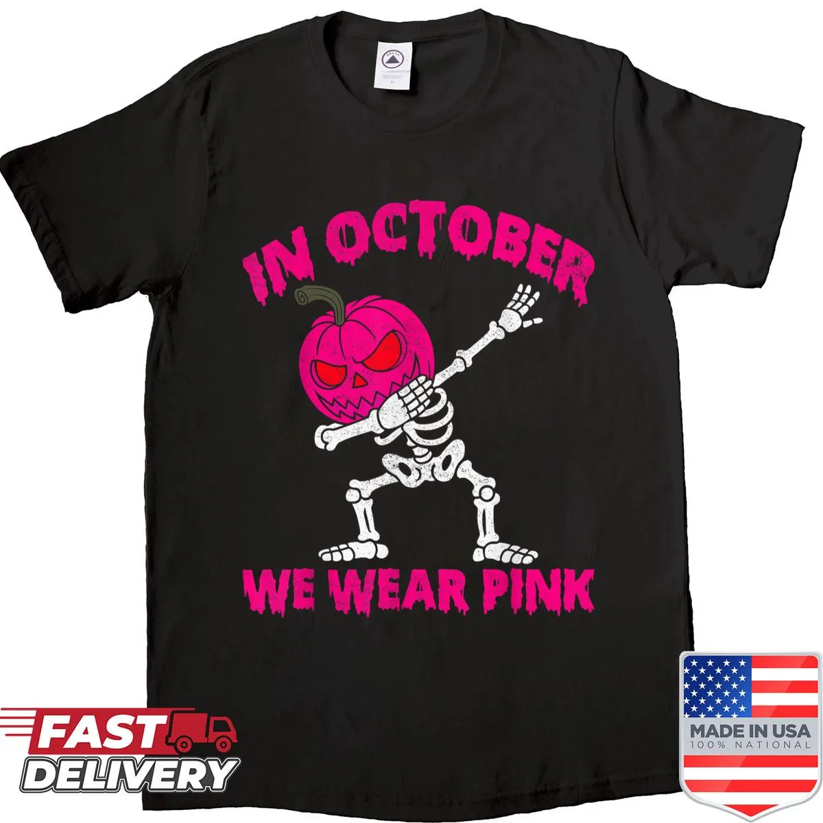 Pink pumpkin design for Halloween and breast cancer awareness for boys.