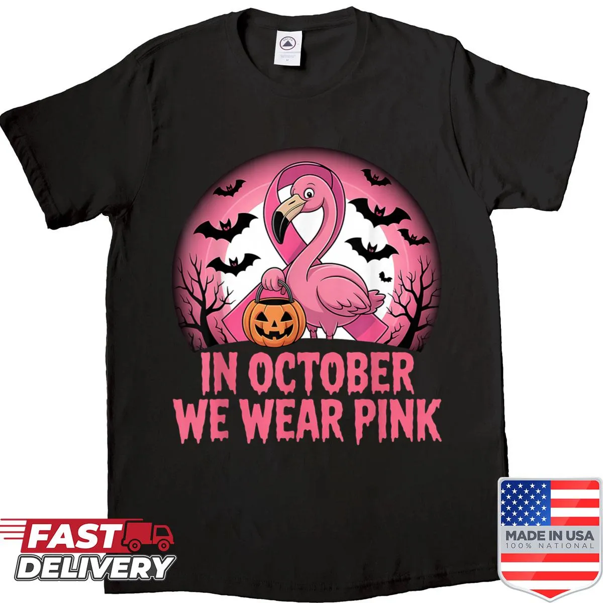 Halloween flamingo design for women on shirt
