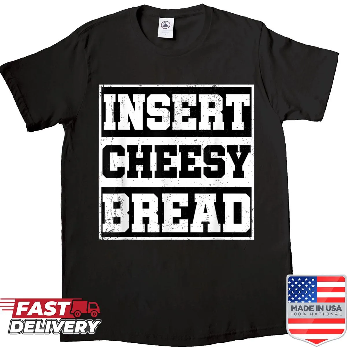 Trend-focused T-shirt featuring a fun cheesy bread meme design