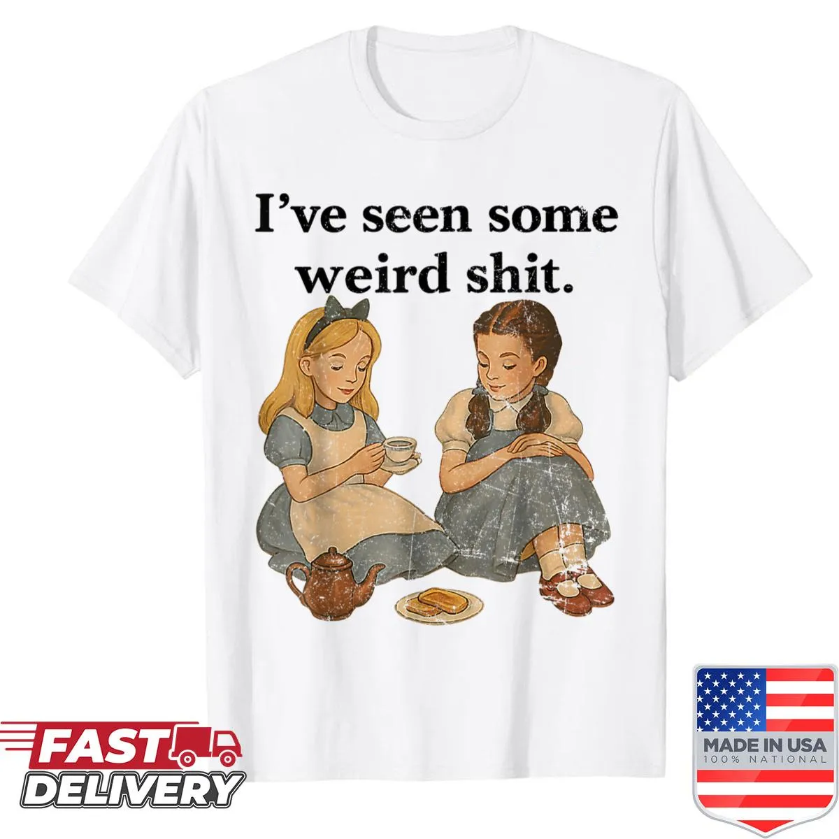 Vintage shirt with funny text about seeing weird things, designed for women